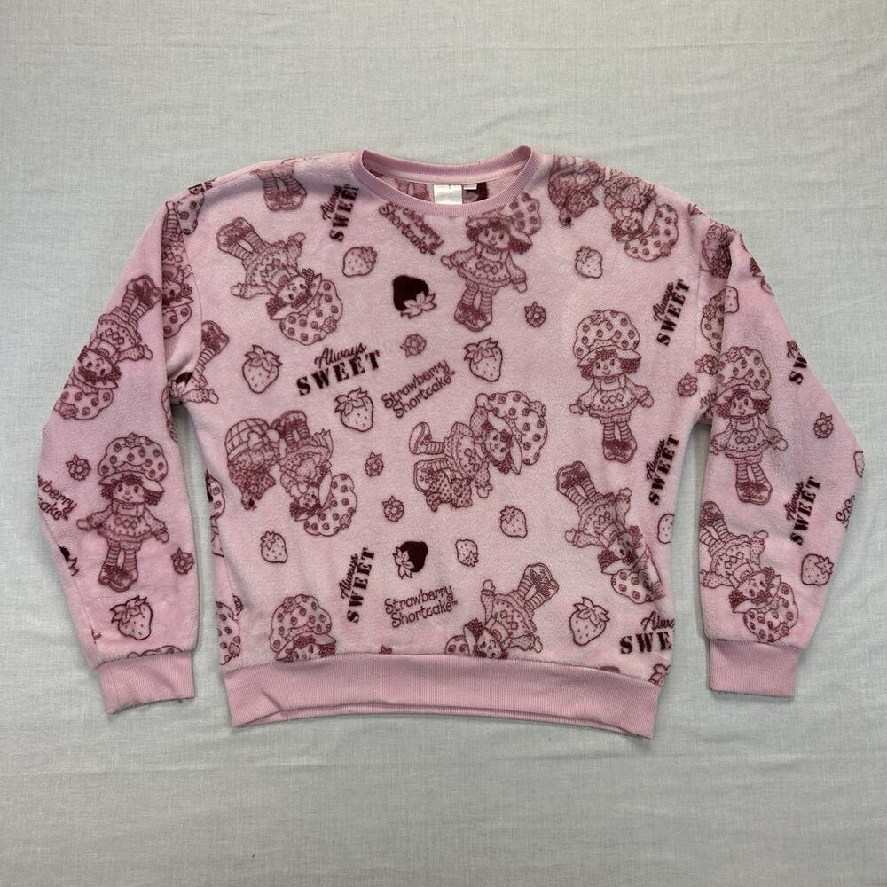 Strawberry Shortcake Graphic Print Plush Pajama Top Shirt Women's Medium Pink M